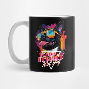 Retro Wave Boston Terrier Hot Dog Shirt Mug